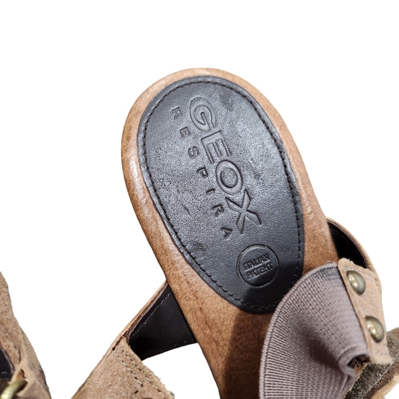 Geox Respira Italian leather tan wedge sandal sz 41 - Picture 7 of 8